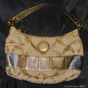 Coach 19201 Signature Demi Khaki Multi Color Shoulder Bag L@@K Patchwork